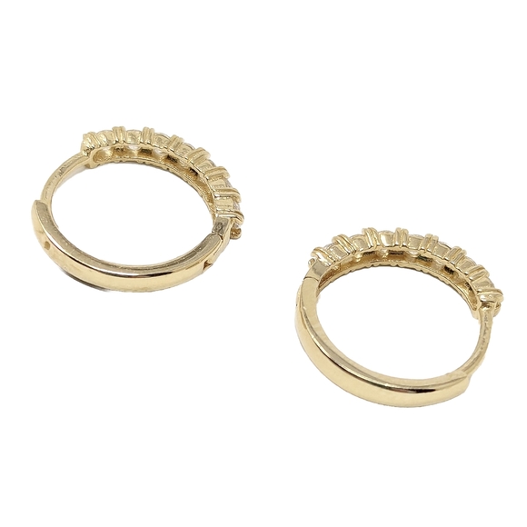 New 14k tiny solid yellow gold huggie hoop earrings cz simulated diamond - Picture 5 of 8